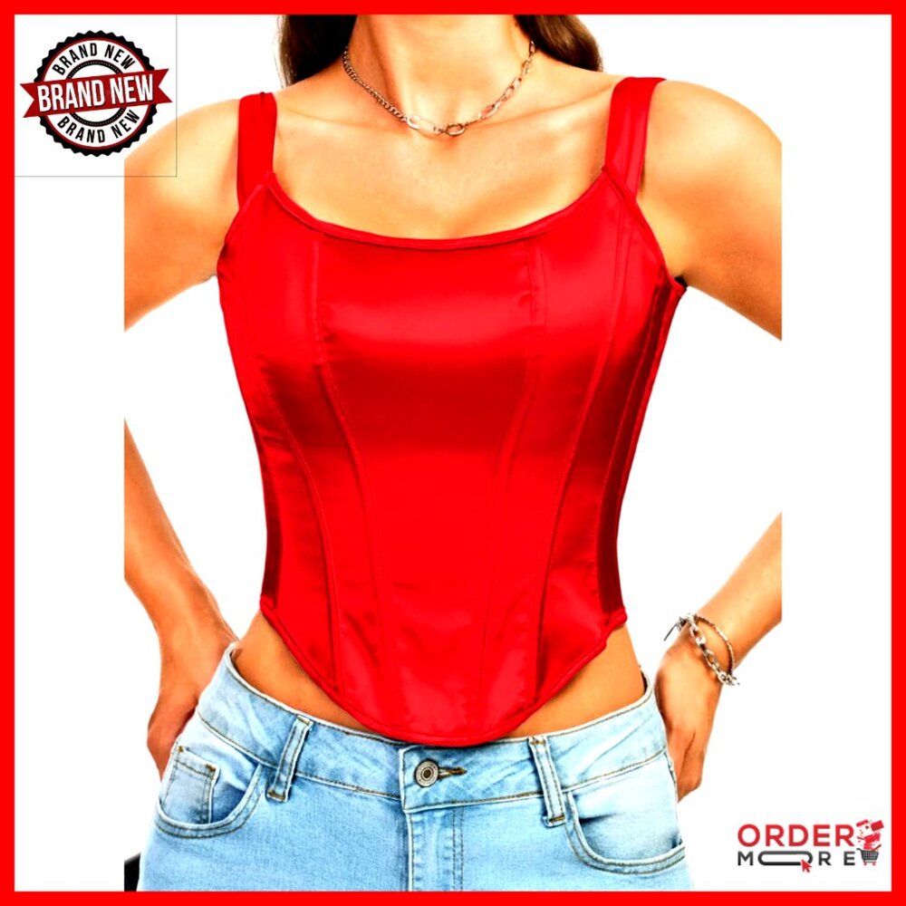 Satin Square Neck Corset Top Lace Up Y2k Sexy Club Wear Sleeveless Tank